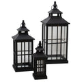 Set of Three Black Window Style Lanterns with Open Top
