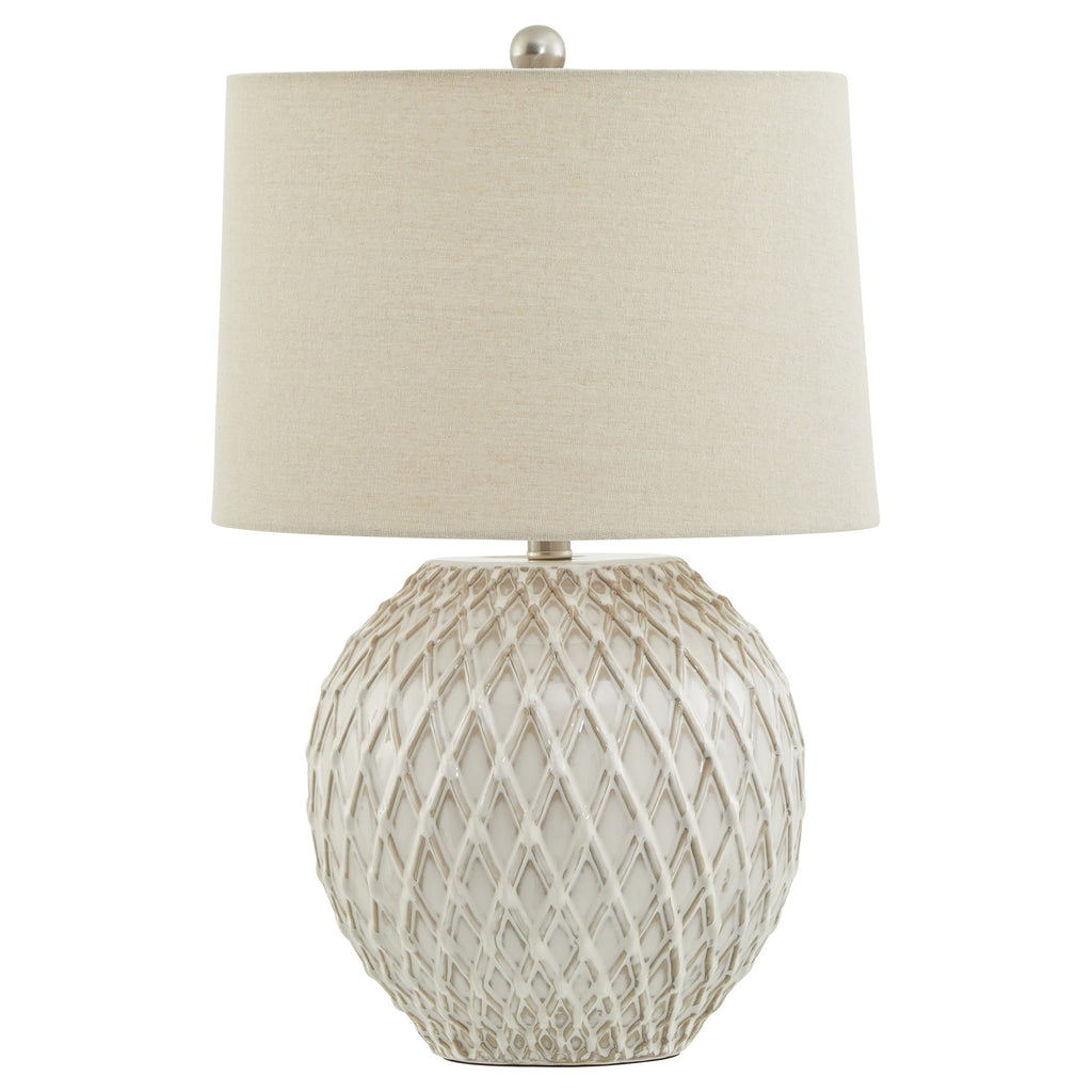 Lattice Ceramic Table Lamp with Linen Shade – alternate view 2