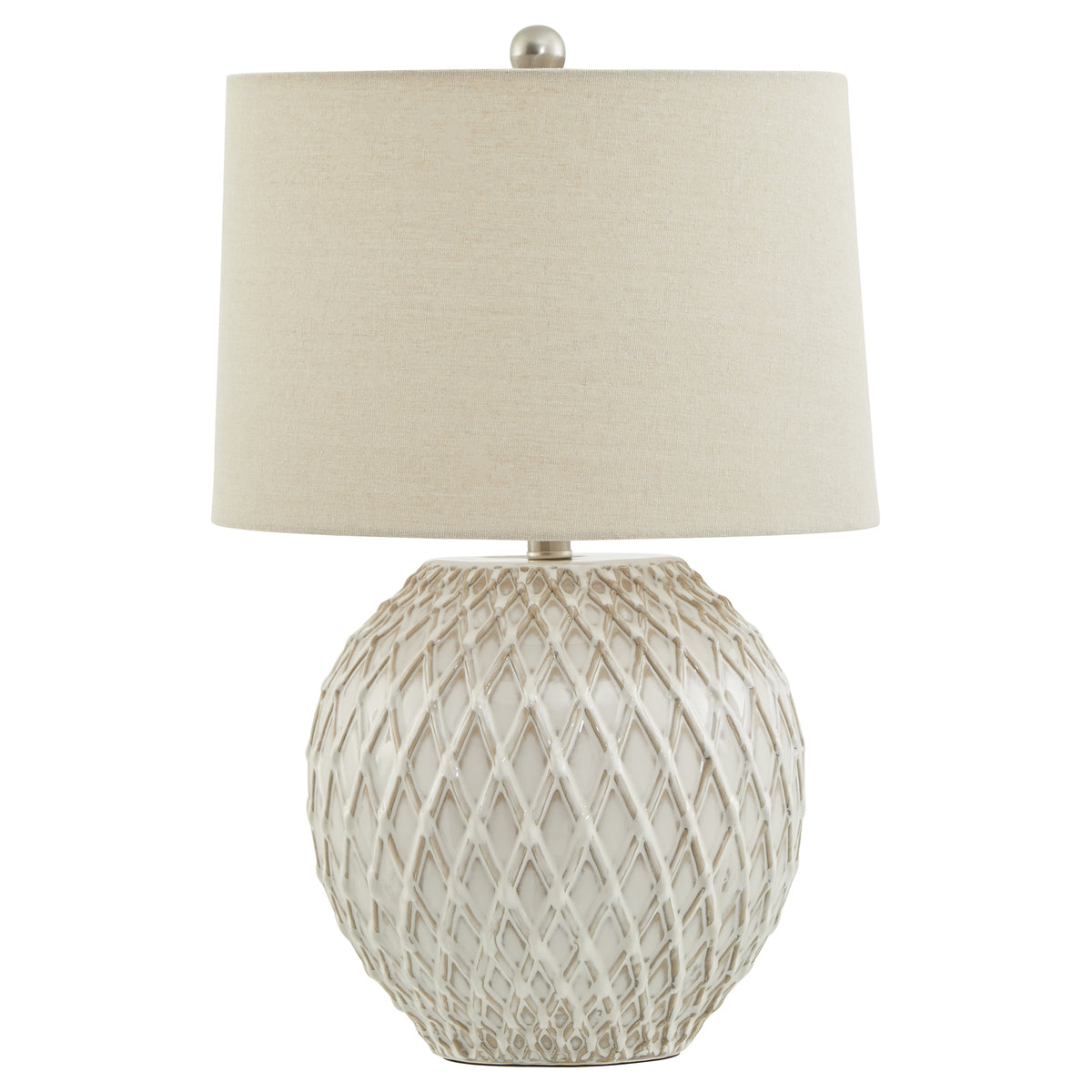 Lattice Ceramic Table Lamp with Linen Shade – alternate view 2