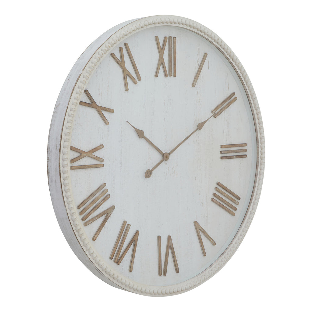 Large Rustic White Clock with Beaded Frame – alternate view 2