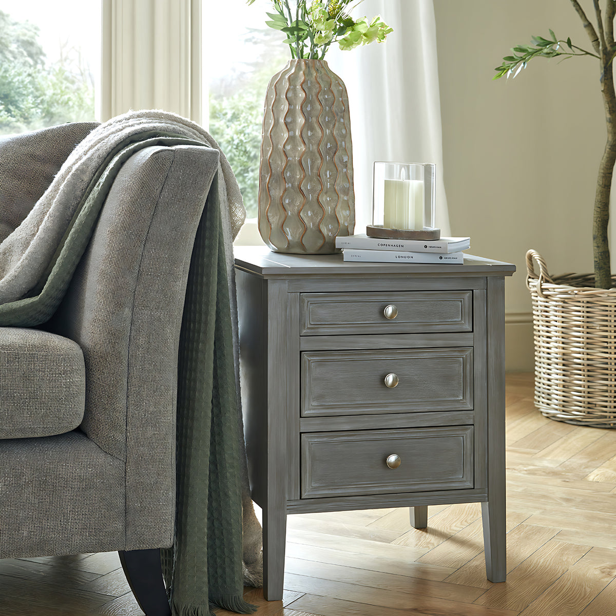 Serene Three-Drawer Bedside Table