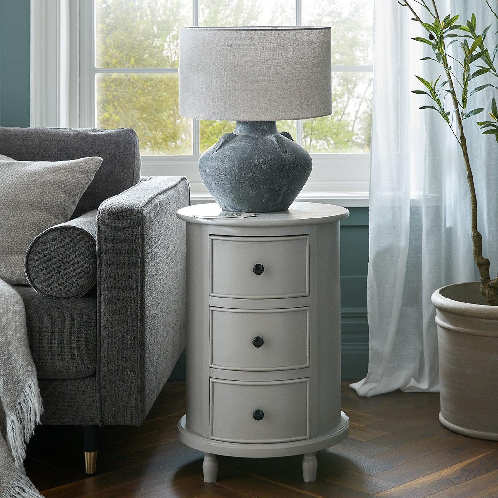 Camden Three-Drawer Round Side Table