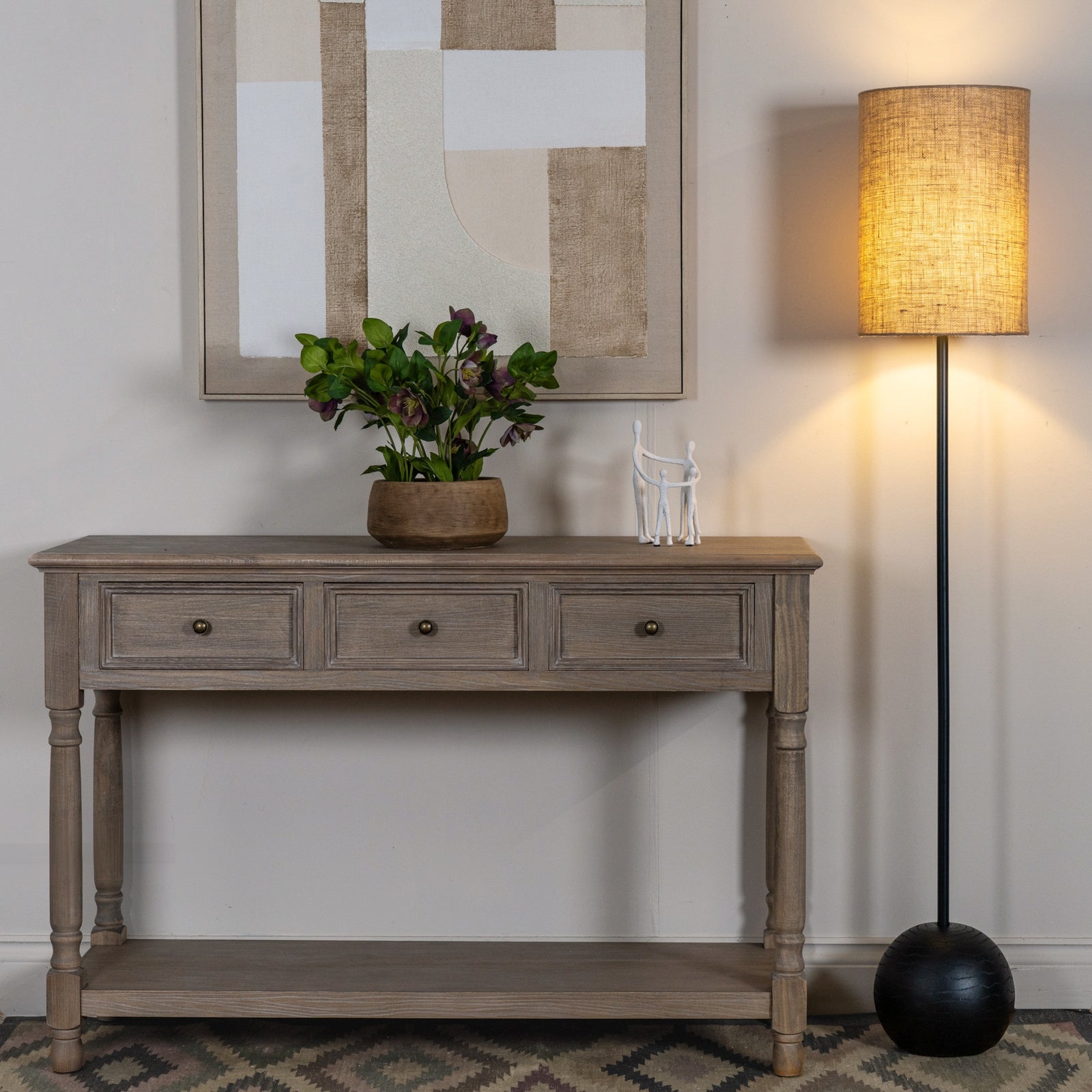 Black Cannon Floor Lamp with Hessian Shade – alternate view 2