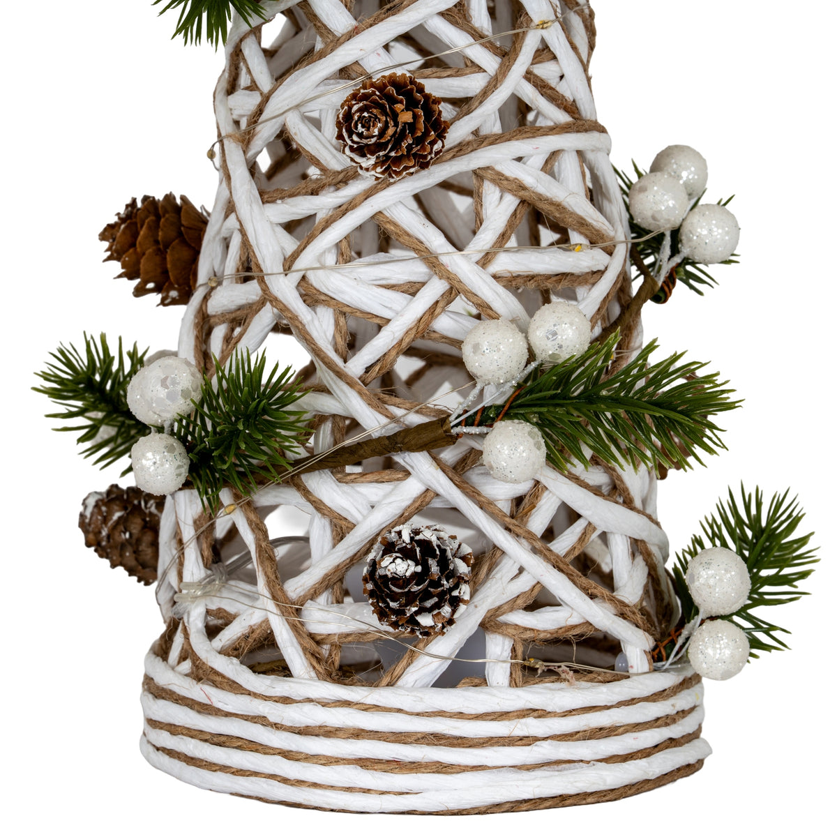 Large LED White Rattan Cone Tree with Winter Branches – image 2