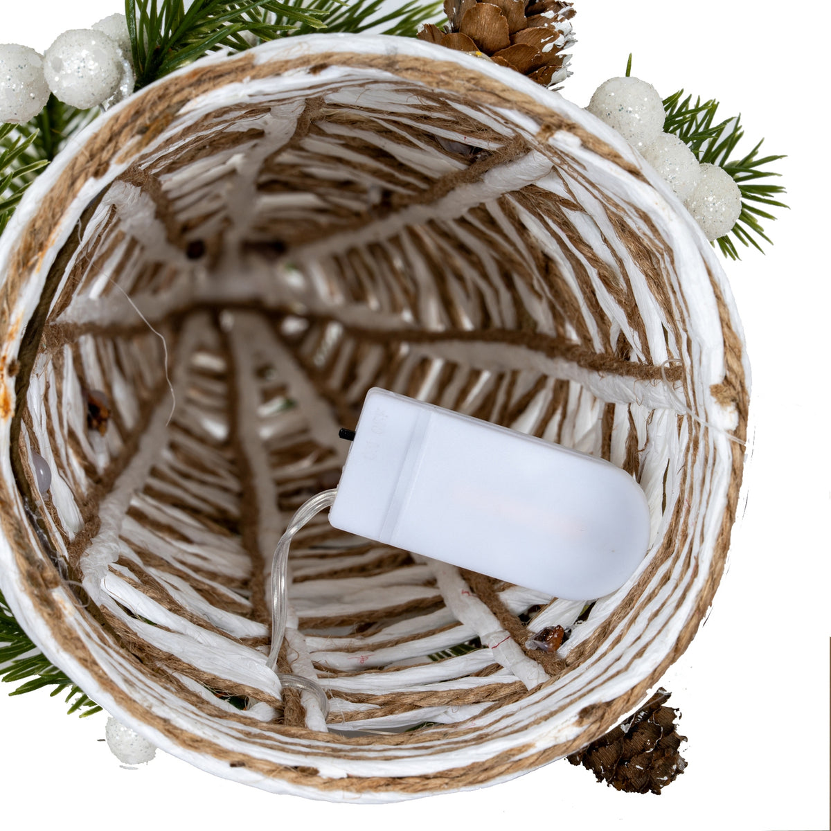 Large LED White Rattan Cone Tree with Winter Branches – image 3