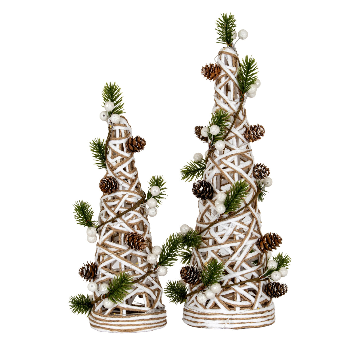 Large LED White Rattan Cone Tree with Winter Branches – image 4